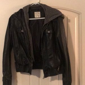 hoodie leather jacket size small only worn 1 time